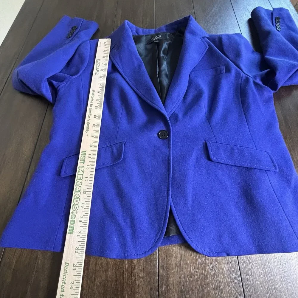 Talbots Womens Wool Blazer Size 14W Petite Royal Blue Long Sleeve Lined